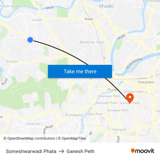 सोमेश्वरवाडी फाटा to गणेश पेठ map