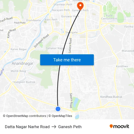 दत्त नगर नरहे रोड to गणेश पेठ map