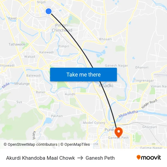 आकुर्डी खंडोबा माळ चौक to गणेश पेठ map