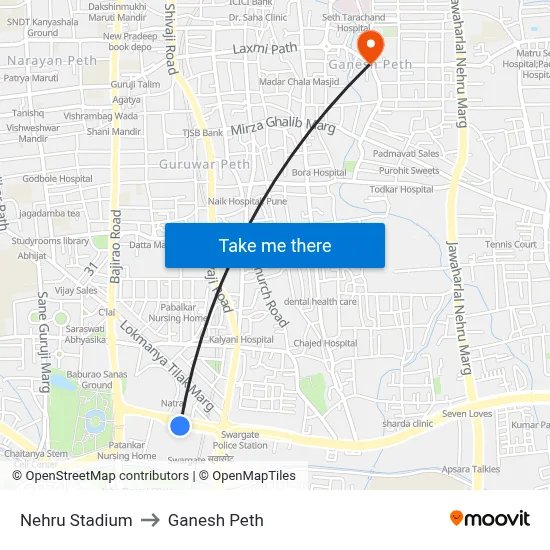 नेहरू स्टेडियम to गणेश पेठ map