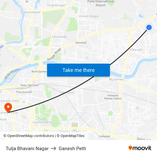 तुळजा भवानी नगर to गणेश पेठ map