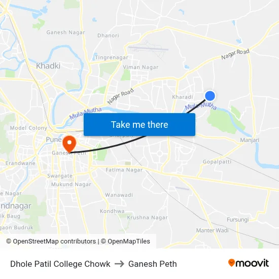 ढोले पाटील कॉलेज चौक to गणेश पेठ map