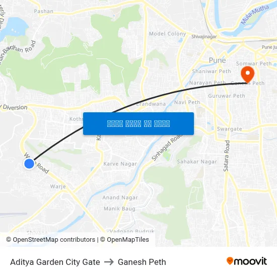 आदित्य गार्डन सिटी गेट to गणेश पेठ map