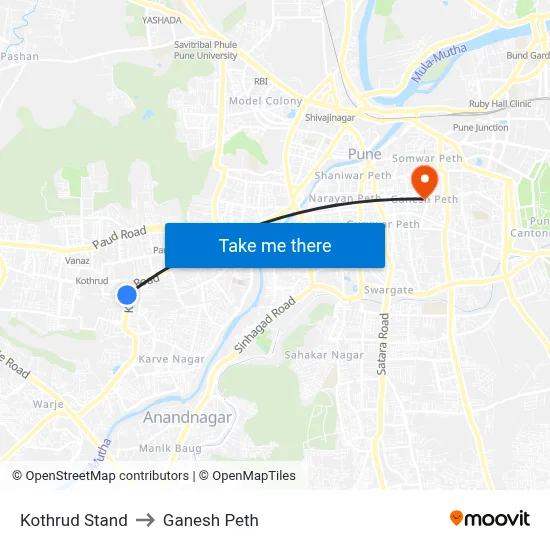 कोथरुड स्टैंड to गणेश पेठ map