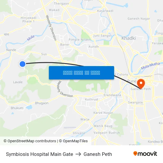 सिम्बायोसिस हॉस्पिटल मुख्य गेट to गणेश पेठ map