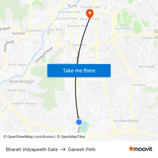भारती विद्यापीठ गेट to गणेश पेठ map
