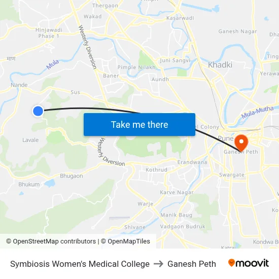 सिम्बायोसिस महिला मेडिकल कॉलेज to गणेश पेठ map