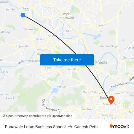 पुनावले लोटस बिजनेस स्कूल to गणेश पेठ map