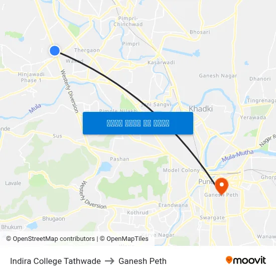 इंदिरा कॉलेज तथवडे to गणेश पेठ map