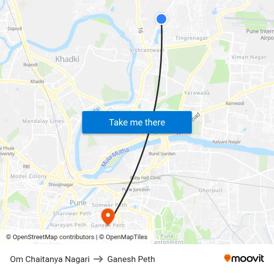 ओम चैतन्य नगरी to गणेश पेठ map