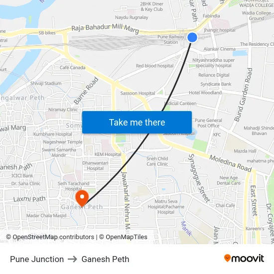 पुणे जंक्शन to गणेश पेठ map