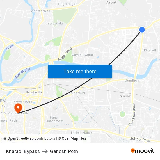 खराडी बाईपास to गणेश पेठ map