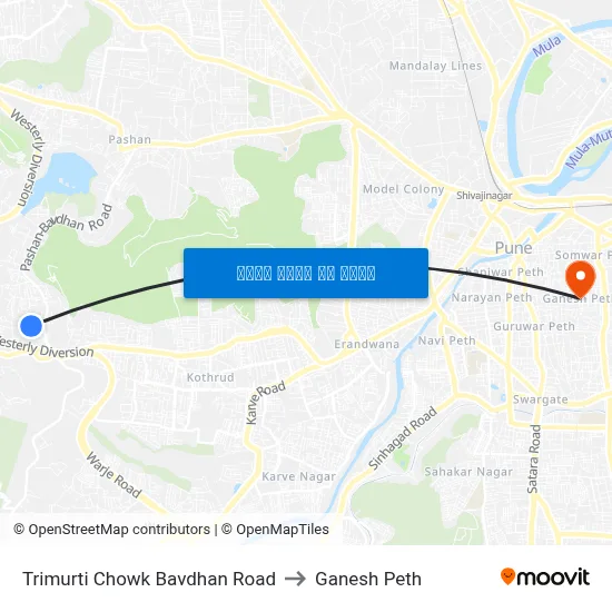 त्रिमूर्ति चौक बावधन रोड to गणेश पेठ map