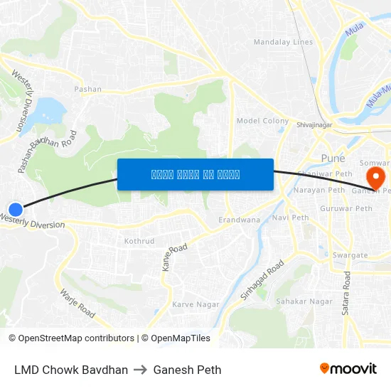 एलएमडी चौक बावधन to गणेश पेठ map