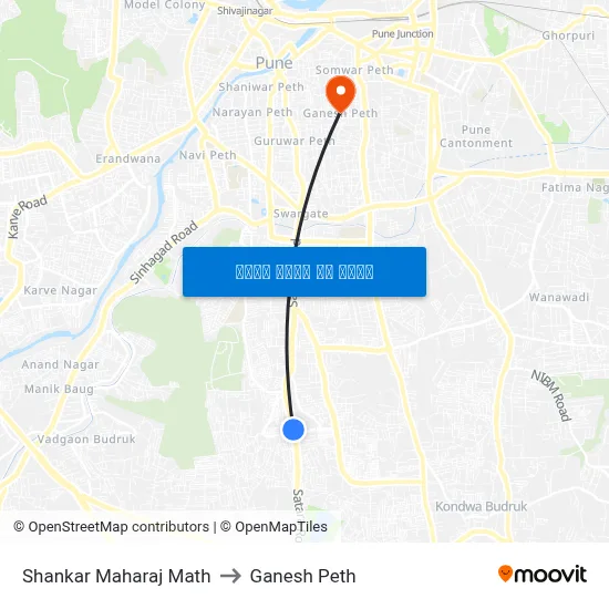 शंकर महाराज मठ to गणेश पेठ map