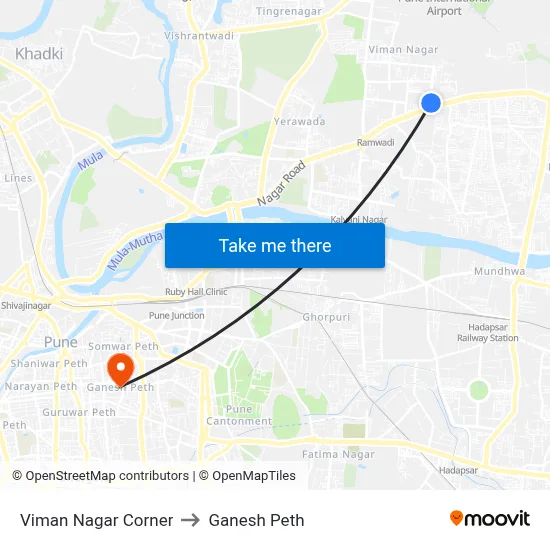 विमान नगर कॉर्नर to गणेश पेठ map