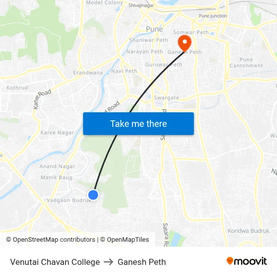 वेणूताई चव्हाण कॉलेज to गणेश पेठ map