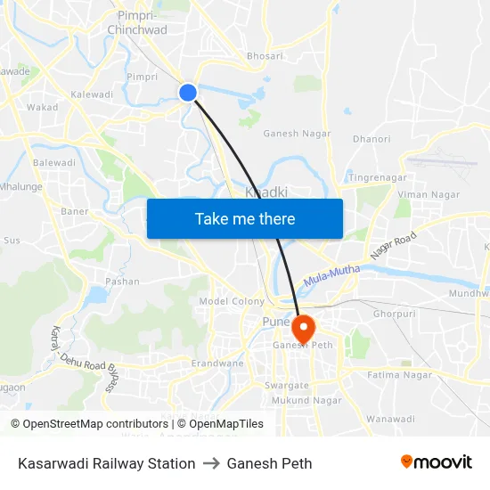 कासारवाडी रेलवे स्टेशन to गणेश पेठ map
