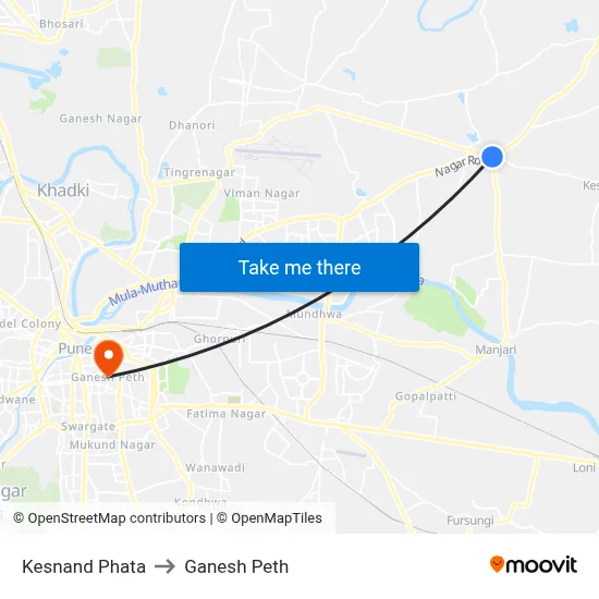 केसनंद फाटा to गणेश पेठ map