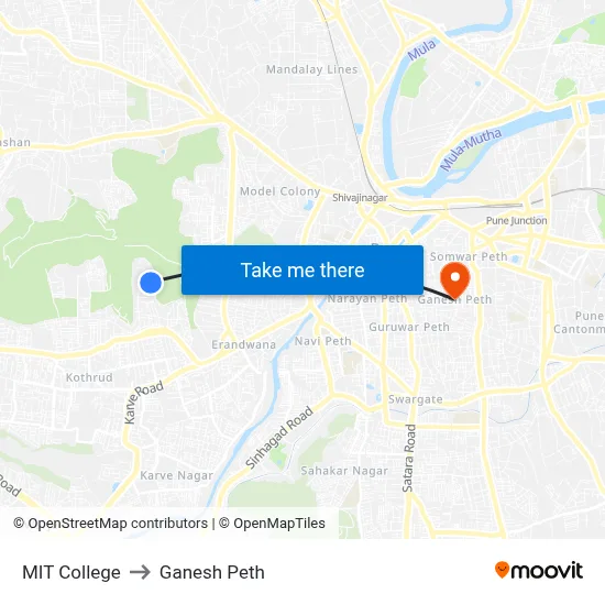 एमआईटी कॉलेज to गणेश पेठ map