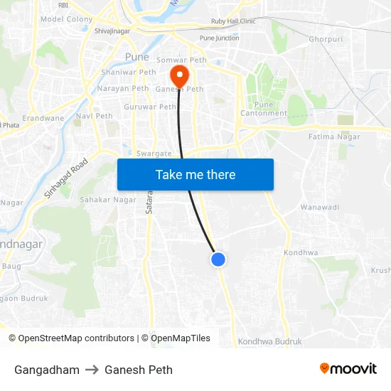 गंगाधाम to गणेश पेठ map