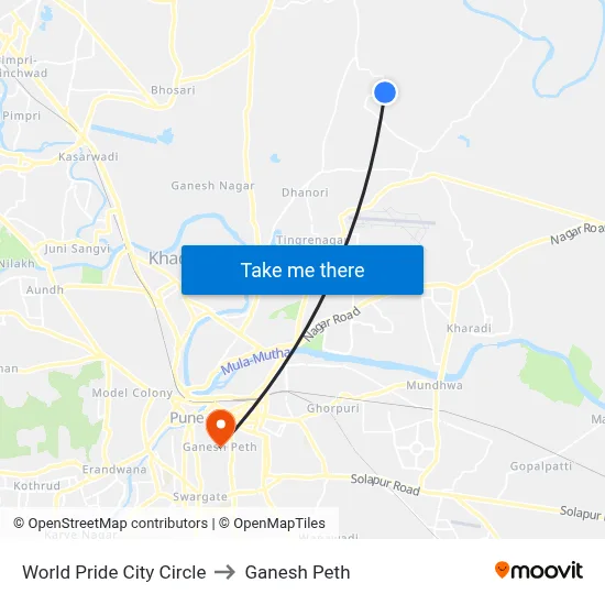 वर्ल्ड प्राइड सिटी सर्कल to गणेश पेठ map