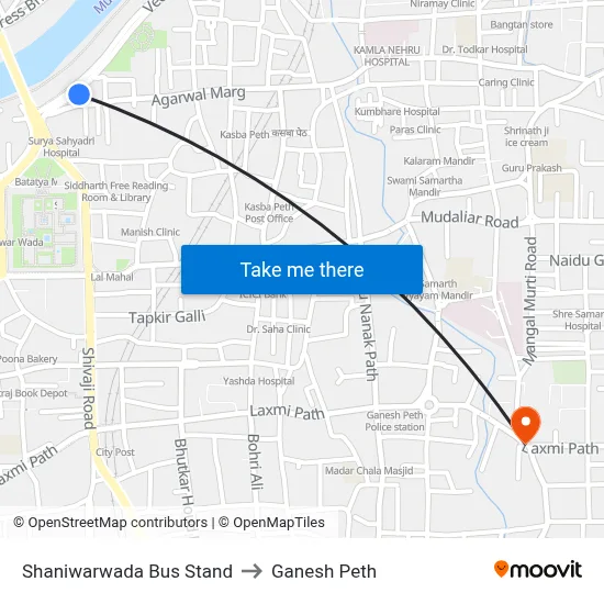 शनिवारवाडा बस स्टैंड to गणेश पेठ map