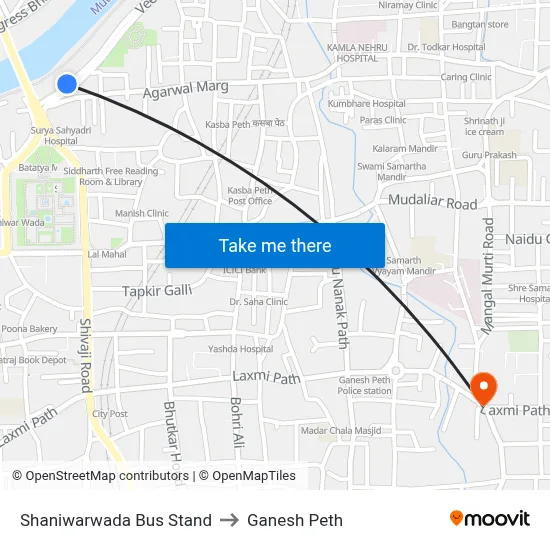 शनिवारवाडा बस स्टैंड to गणेश पेठ map