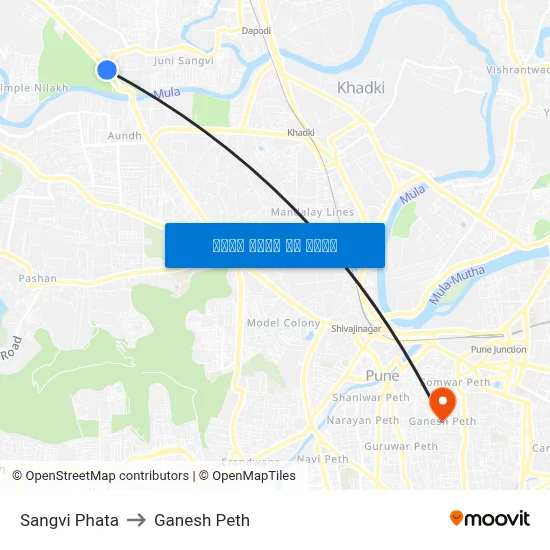 सांगवी फाटा to गणेश पेठ map