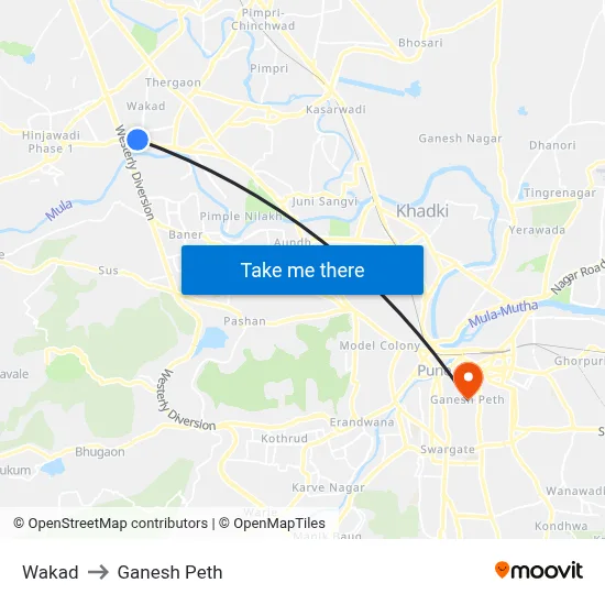 वाकड to गणेश पेठ map