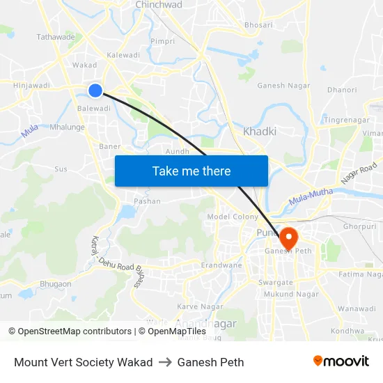 माउंट वर्ट सोसायटी वाकड to गणेश पेठ map