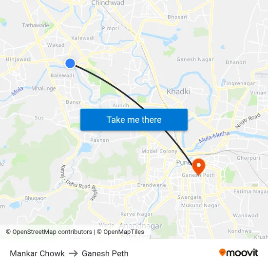 मानकर चौक to गणेश पेठ map