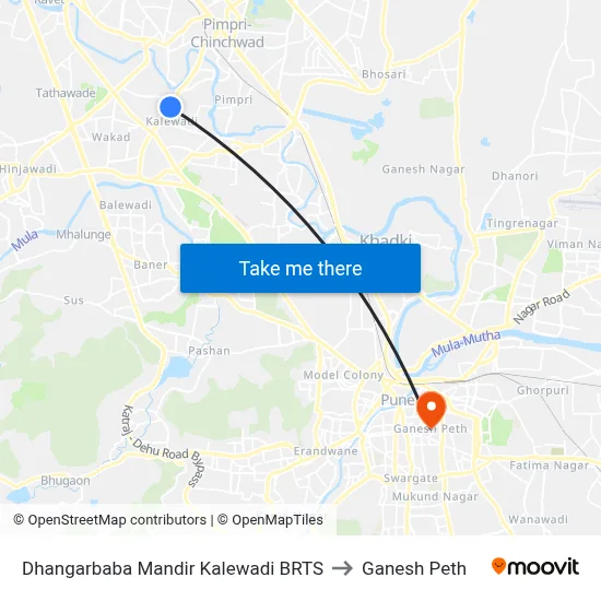 Dhangarbaba Mandir Kalewadi BRTS to गणेश पेठ map