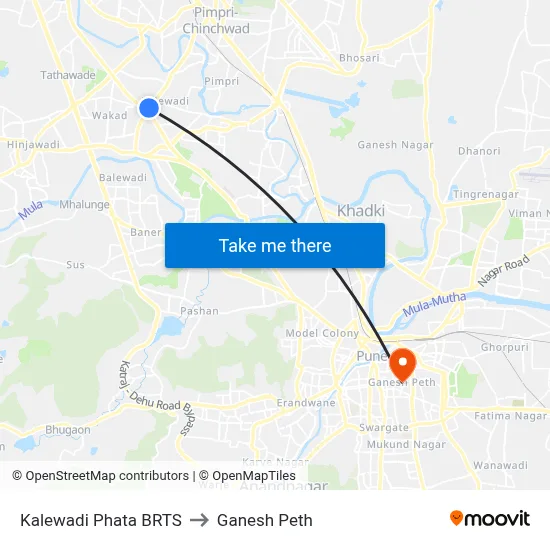 Kalewadi Phata BRTS to गणेश पेठ map