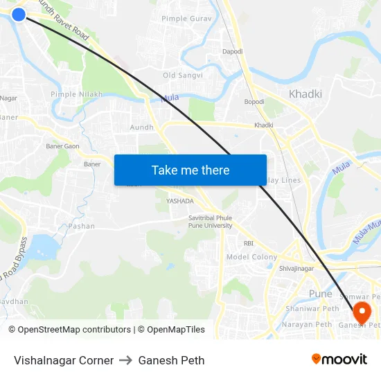 विशालनगर कॉर्नर to गणेश पेठ map