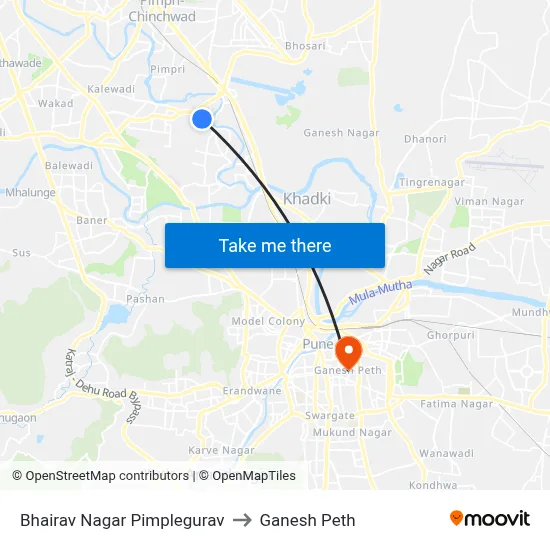 भैरव नगर पिंपळेगुरव to गणेश पेठ map