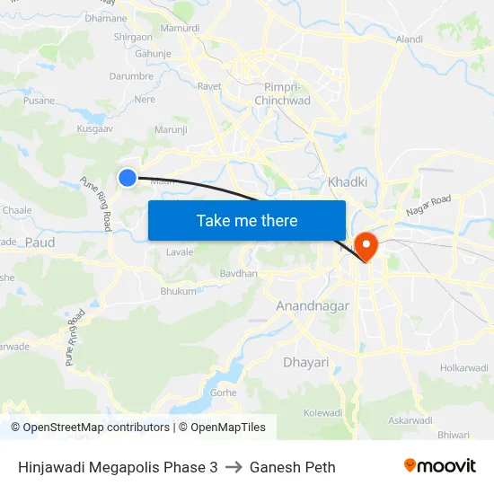हिंजवाडी मेगापोलिस फेज 3 to गणेश पेठ map