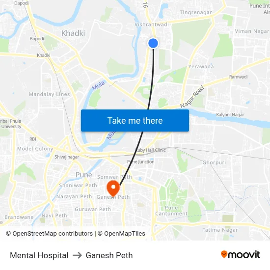 मानसिक अस्पताल to गणेश पेठ map