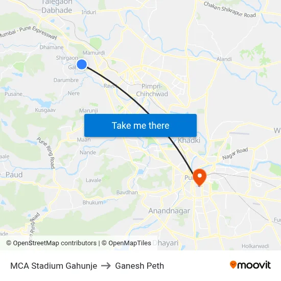 एमसीए स्टेडियम गहुंजे to गणेश पेठ map