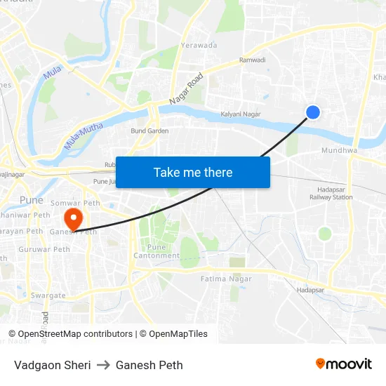 वडगाव शेरी to गणेश पेठ map