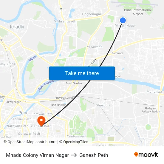 म्हाडा कॉलोनी विमान नगर to गणेश पेठ map