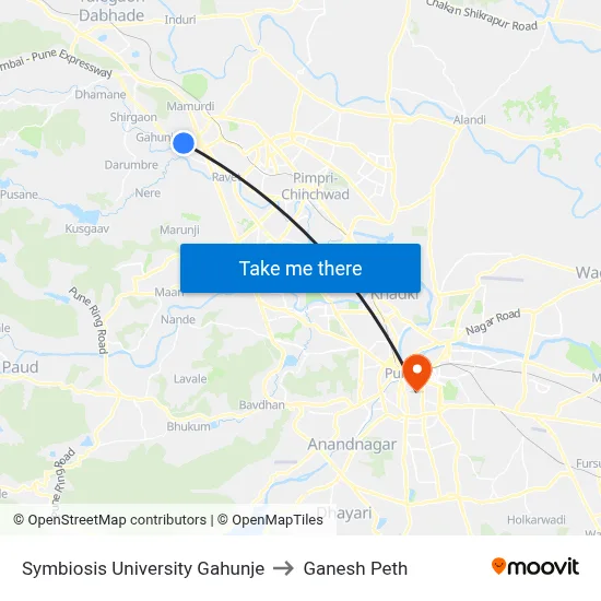सिम्बायोसिस यूनिवर्सिटी गहुंजे to गणेश पेठ map