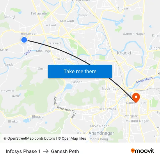 इन्फोसिस फेज 1 to गणेश पेठ map