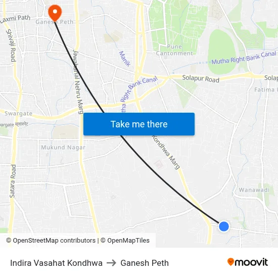इंदिरा वसाहत कोंढवा to गणेश पेठ map