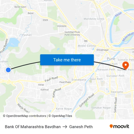 बैंक ऑफ महाराष्ट्र बावधन to गणेश पेठ map