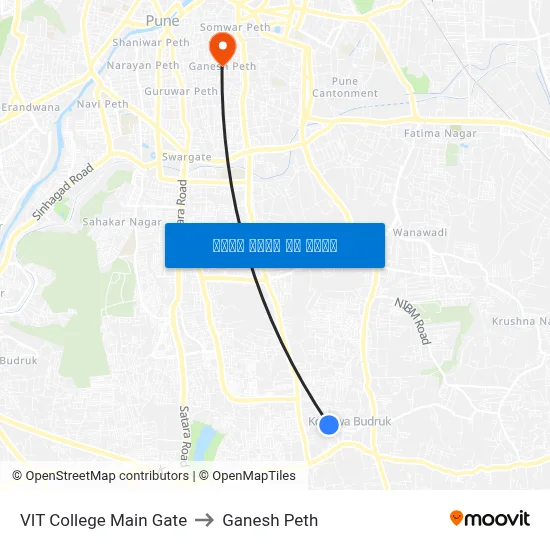 व्हीआईटी कॉलेज मेन गेट to गणेश पेठ map