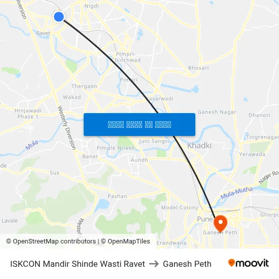 इस्कॉन मंदिर शिंदे वस्ती रावेत to गणेश पेठ map