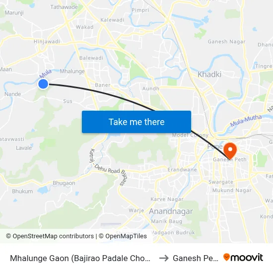 म्हालुंगे गाव (बाजीराव पडाले चौक) to गणेश पेठ map