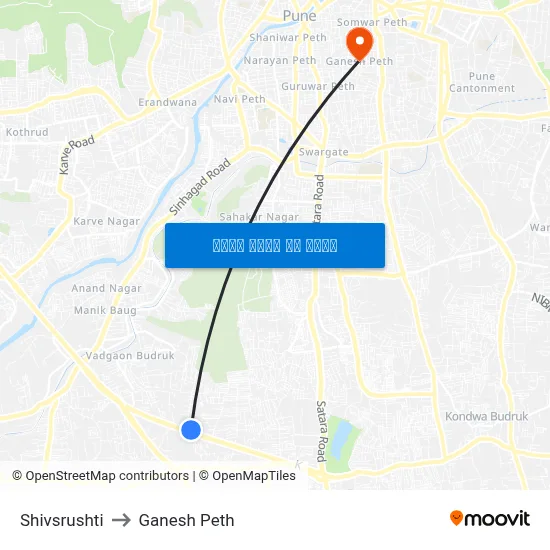 शिवसृष्टि to गणेश पेठ map