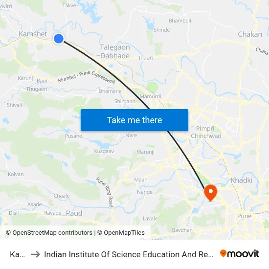 कन्हे to भारतीय विज्ञान शिक्षा और अनुसंधान संस्थान (आईआईएसईआर), पुणे map